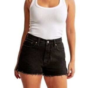 Abercrombie & Fitch Womens Curve Love The Mom Short Raw Hem Black Shorts Size 29